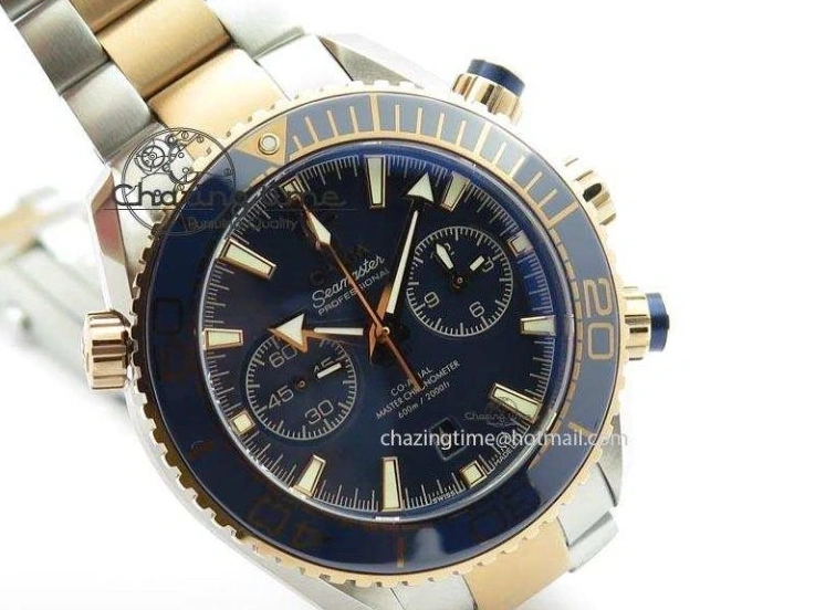 0209 FlexibleFit Seamaster Professional Chrono SS RG Blue Ceramic Blue Dial On SS RG Bracelet A 8211